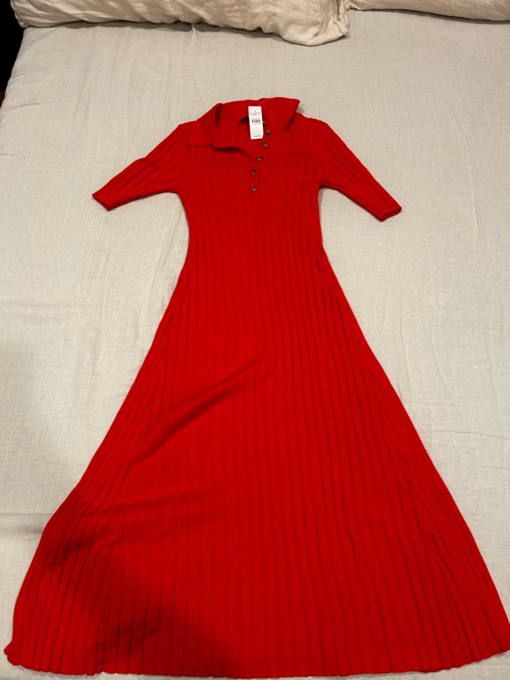 LOFT Red Ribbed Midi Skirt Dress - Picture 3 of 3